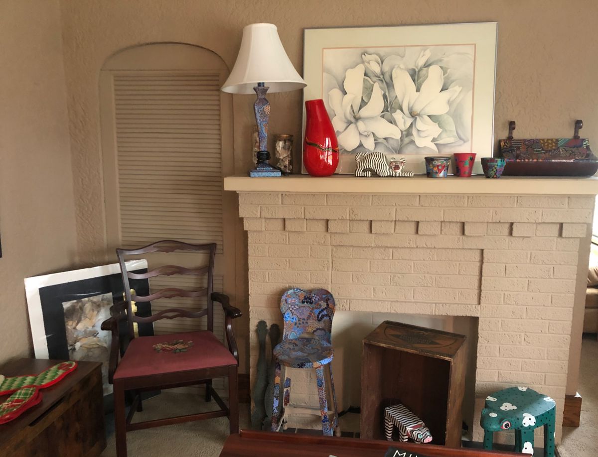 Hand painted stool and matching lamp. Incredible detail.