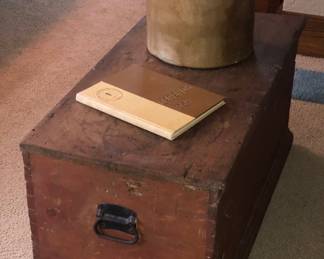 Victorian blanket chest. Antique crock.