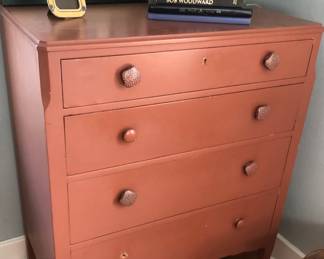 Painted antique 4 drawer dresser. Has matching cabinet. Item available for pre-sale on FB Marketplace.
