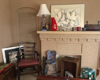 Hand painted stool and matching lamp. Incredible detail.