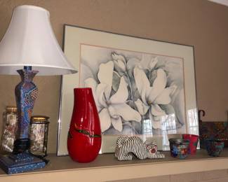Hand painted lamp with hand painted planters.