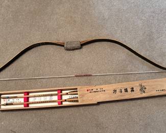 Vintage Asian bow with sinew , arrows