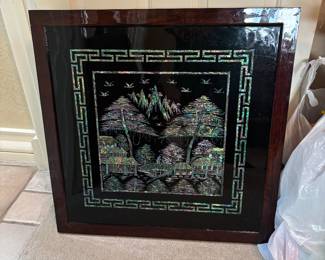 Folding leg Korean table with mother of pearl inlay.