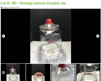 Lot # : 95 - Vintage Lances Cracker Jar
Octagonal shape and 13" tall jar with lid. Decal reads "From the House of Lance".
