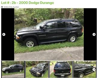 Lot # : 2b - 2000 Dodge Durango
Title present, but this is a parts car. DOES NOT RUN V8 Magnum motor, and 4 wheel drive