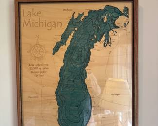 3D Wood Map of Lake Michigan