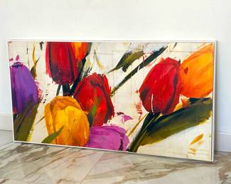 Framed Colorful Flower Artwork 28" x 53.5" Colorful Tulip Print - Framed Artwork, 28" x 53.5"