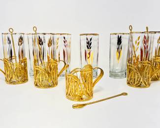 Stunning Gold Tone Filigree Tea/Coffee Glass Set