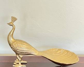 ZGalleries Gold-Tone Peacock Statue with Bowl - 18” long