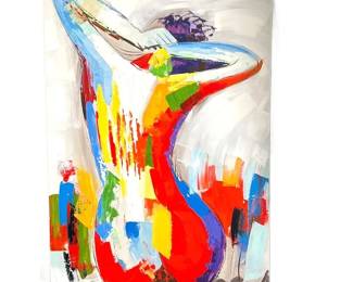 Modern Artwork Abstract Hand Painted colorful Portrait Oil Painting on Canvas 39x59 inches.