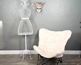 Girl's Room Lot! Paris Style Dress Form/ Coat Rack plus Foldable Pink Haired Lounge Chair & Venetian Opera Mask