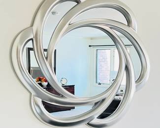 Decorative 45" Round Silver Wood Mirror.