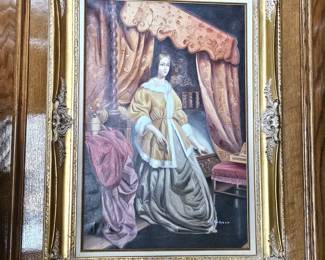 Antique Original Art signed M. Blanco - in Ornate Gilded Frame 33"W x 44"H