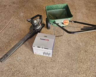 - Garden Lot - Scotts Spreader, Toro Electric Leaf Blower, NIB Low Voltage Outdoor Lighting Pack