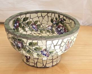 Beautiful Mosaic Tile Pedestal Bowl w/ Hummingbirds and Butterflies