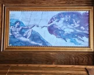 Framed Embellished Art Print - The Creation of Adam by Michelangelo in a beautiful Gilded Frame 67" x 34"