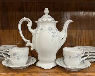 Vintage Johann Haviland Blue Garland Tea Set with Teapot, Dessert Plates and 4 Person Set of Cups and Saucers