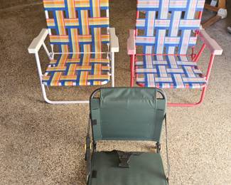 Outdoor Seating Lot - Two Colorful Low Lying Beach Chairs & Dick's Folding Stadium Chair