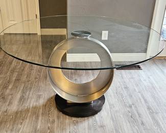 Scandinavian Designs Glass Top Dining Table with Heavy Steel Circular Base 54" Diameter x 29"H