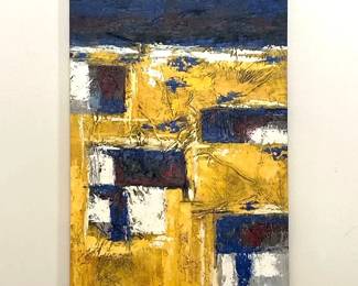 Abstract Canvas Painting - Yellow, Blue, and Red, 35.5" x 2".