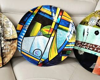 Set of Three Large 18" Decorative & Colorful Lacquered Platters