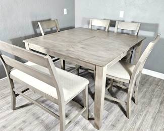Counter Height Dining Table and Chair Set - Modern Design Rectangle Top or Use Leaf for Larger Square