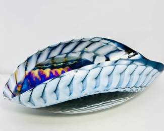 Beautiful Yalo Murano glass Centerpiece Bowl- Iridescent Mother of Pearl from the Murano Glass Seashell Collection