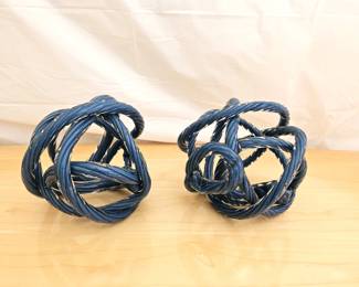 Set of Two Z Gallerie Exclusive Blue Glass Knots -Hand Blown Twisted Art Glass - 7.5" Diameter