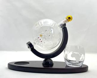 Ship and Globe Decanter Set with Stand and Glass.