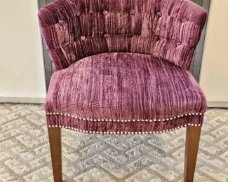 Bright Purple Upholstered Wide Chair with Tufted Back, Silver Stud Accents & Wood Legs