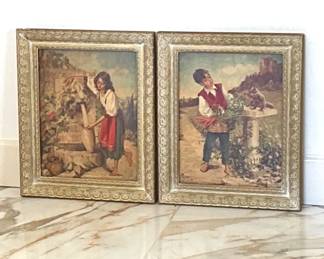 Framed Rustic Artwork - 2 Vintage Prints Approx 18" x 15"