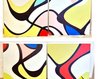 Set of 4 Modern Wood Prints - Colorful Abstract Designs - Create Your Own Wall Design. Each 28" x 28"