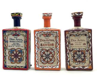 Dos Artes Tequila Bottle Set - Rustic Tile Design (3 Bottles)