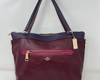 Stylish Coach Pebbled, Leather Handbag - Burgundy Color Block