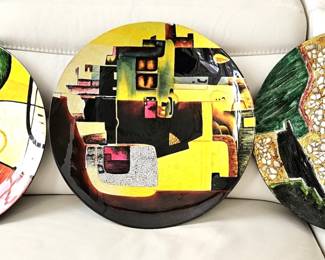 Set of Three Large 18" Decorative & Colorful Lacquered Platters