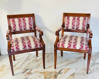 Set of 2 Vintage Style Chairs - Elegant Design with Red and Cream Upholstery.