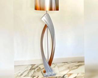 Nova California Swerve Modern Metal Floor Lamp- Aluminum Finish w/ Rust Highlights