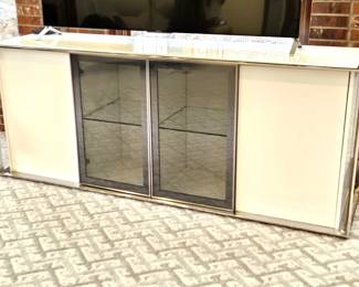 Svante Sideboard from Scandinavian Designs White and Tinted Glass with Stainless Steel Frame