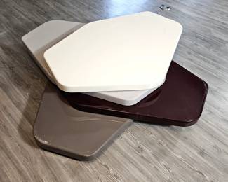 Set of 3 Hexagonal Connected Stacked Tables - White, Brown, Grey. A One-Piece Item