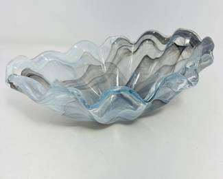 Murano Art Glass Bowl Oval Scalloped Edges