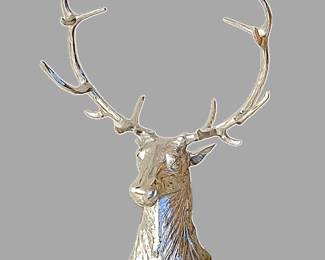 - Stunning Silver Deer Bust Sculpture- Huge!!