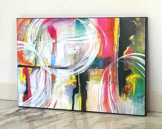Abstract Multicolored Epoxy Framed Canvas Print - 24" x 3'6"