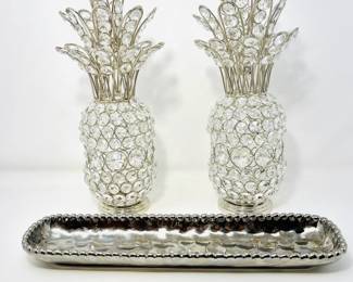 Pair of Glamorous Pineapple decor with Silver- tone Ceramic Tray.