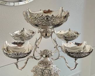 Elegant Epergne Silver Tone Serving Centerpiece