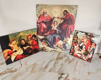 Religious Art Trio - Canvas Stretched on Wood Block Frame