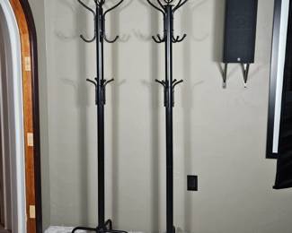Set of 2 Black Metal Coat Stands with Two Coat Levels