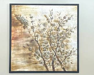 Framed Canvas Art - Gold and Brown Flowers, 42" x 42".