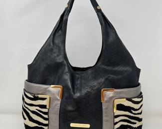 Michael Kors Black Leather Hobo w/ Zebra Detail Pockets Shoulder Bag