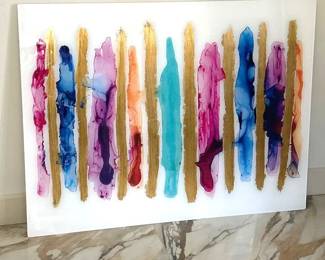 Abstract Gold and Watercolor Glass Print 47.5" x 36"