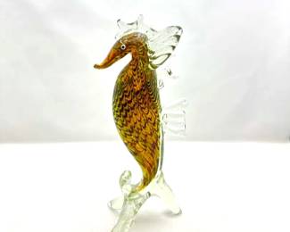 Handblown Green Multicolored Glass Seahorse - 11 inches tall